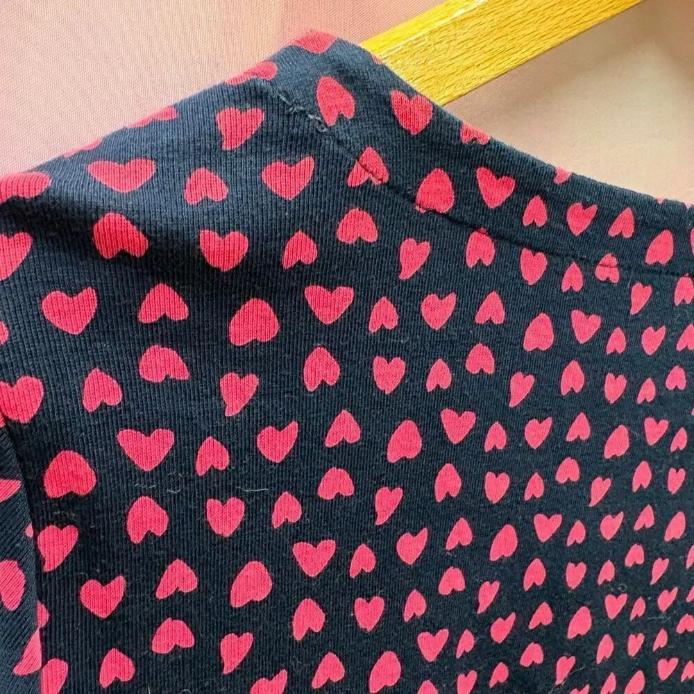 J. Jill M Navy Blue Pink Heart Print 3/4 Sleeve Blouse Romantic Feminine Artsy